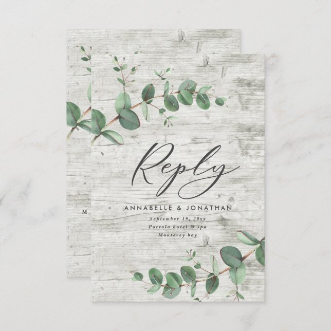 bröllop OSA av grönt eucalyptus foliage white wood (Fram/baksida)