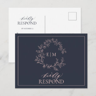 Bröllop OSA av marin Rosa, monogram Inbjudan Vykort