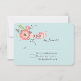 Bröllop OSA av söt Blue- och Coral-Blommigt Kort