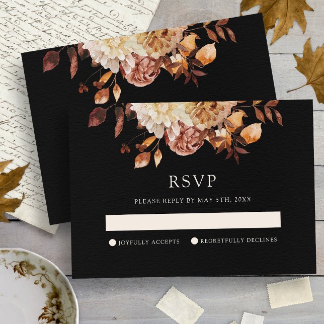Bröllop OSA av svart fällkoppar-Blommigt (Black Fall Copper Floral Wedding RSVP Card
)