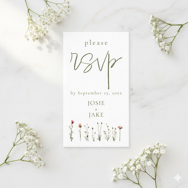 bröllop OSA av vilda sötter Tilläggskort (Delicate wildflowers rsvp wedding enclosure card.)