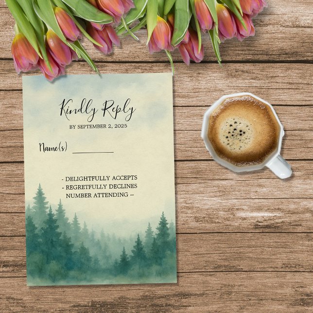 Bröllop OSA av Watercolor gräs träd Inbjudningar (Watercolor pine tree forest wedding RSVP Invitation.)