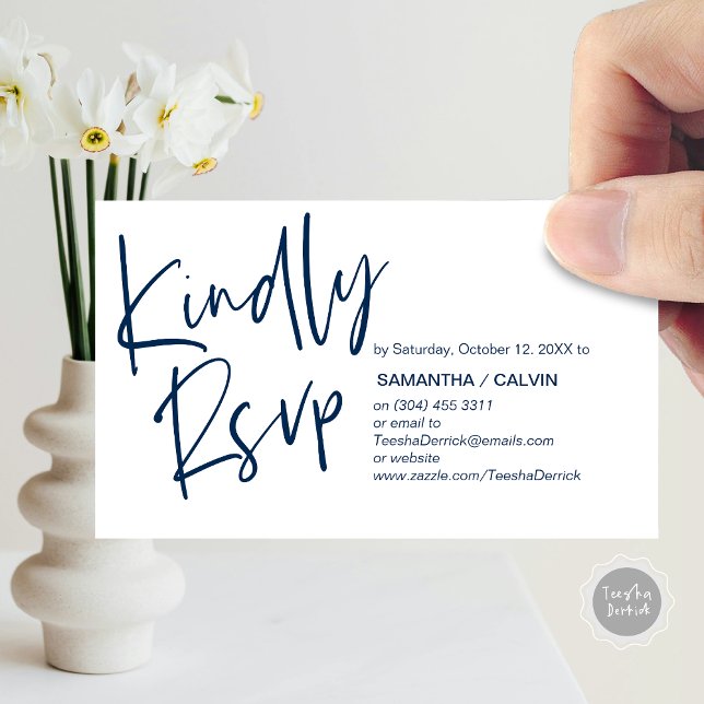 Bröllop OSA, Avslappnad Elegance, inbjudan att sva (Kindly RSVP, Wedding Invitation Response Enclosed Card, in Navy Blue)