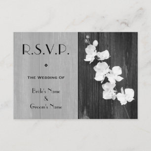 Bröllop OSA Card - Black & White Orchids Barnwood Kort