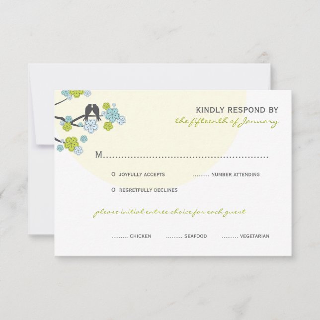 Bröllop OSA Card för Aqua Cherry Blommars Love bir (Framsida)