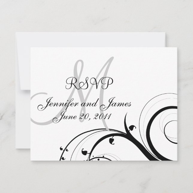 Bröllop OSA Card Monogram Namn Swirls (Framsida)