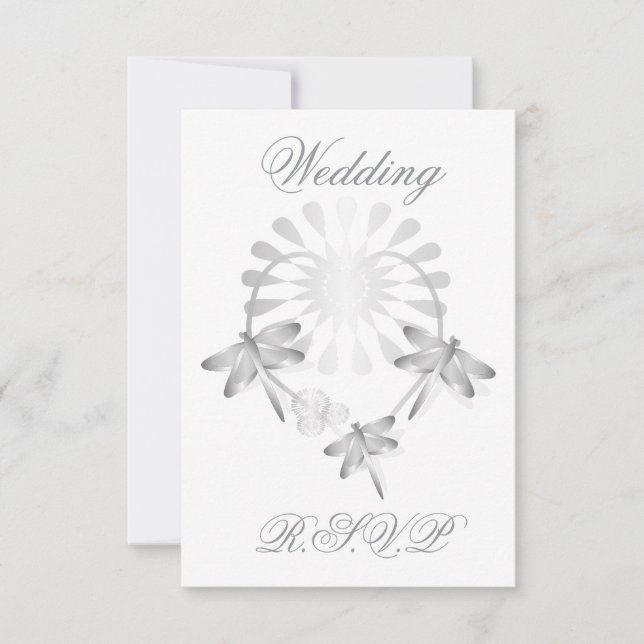 Bröllop OSA Card Silver Dragonflies Heart Kort (Framsida)