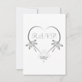 Bröllop OSA Card Silver Dragonflies Heart Kort