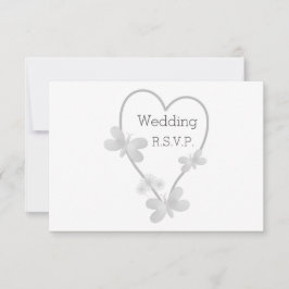 Bröllop OSA Card Silver Heart Butterflies Inbjudningar
