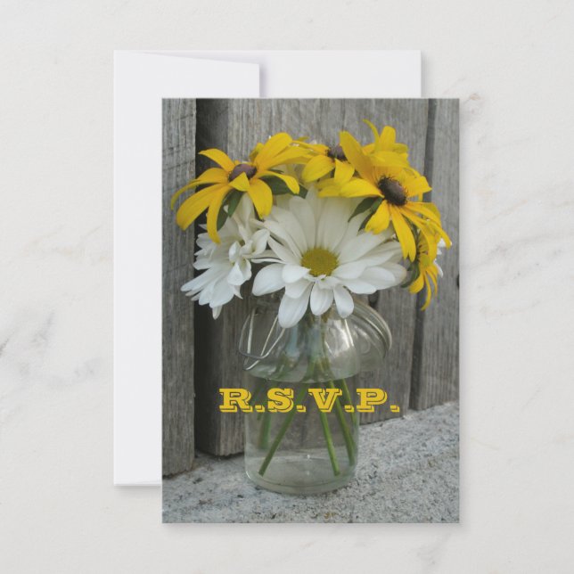 Bröllop OSA: Daisy, Black Eyed Susans, Barnwood OSA Kort (Framsida)