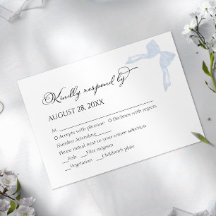 Bröllop OSA   Dusty Blue Bow Calligraphy Kort