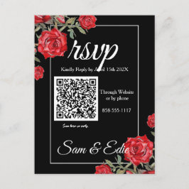 Bröllop OSA för Blommigt av röd ros-vattenfärg Inbjudan Vykort