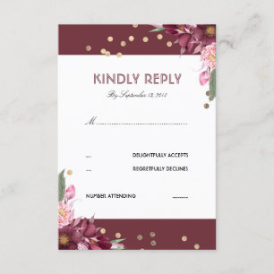 Bröllop OSA för blommigt Burgundy och Guld-punkter Kort