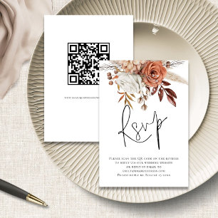 Bröllop OSA för Boho Rust-Blommigtar, skript QR-ko Tilläggskort
