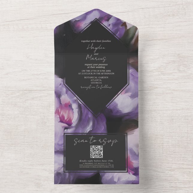 Bröllop OSA för botanisk Lila Blommigt QR (Insida)