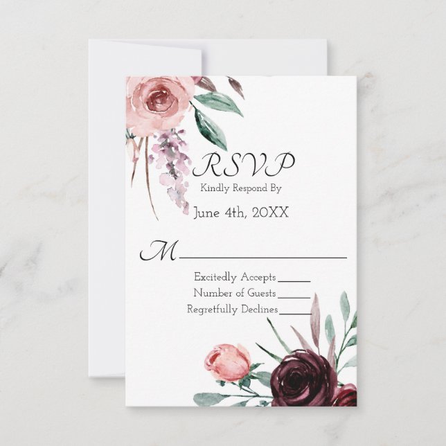Bröllop OSA för Burgundy och  Rosa Blommigt (Framsida)