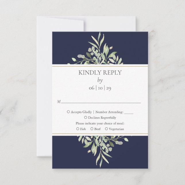 Bröllop OSA för elegant Navy Blue Greenery (Framsida)