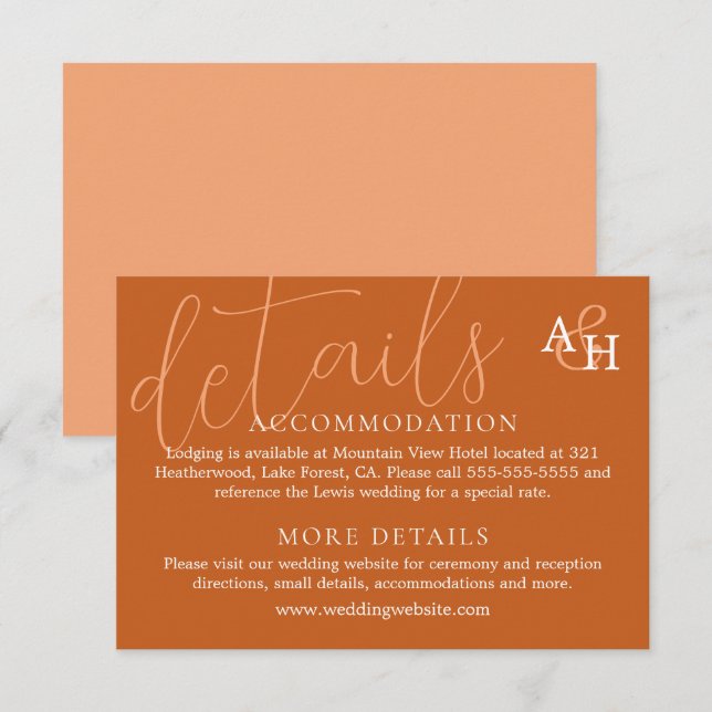 Bröllop OSA för elegant Orange Calligraphy Tilläggskort (Fram/baksida)