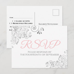 Bröllop OSA för enkel Elegant av Rosa i silver Vykort