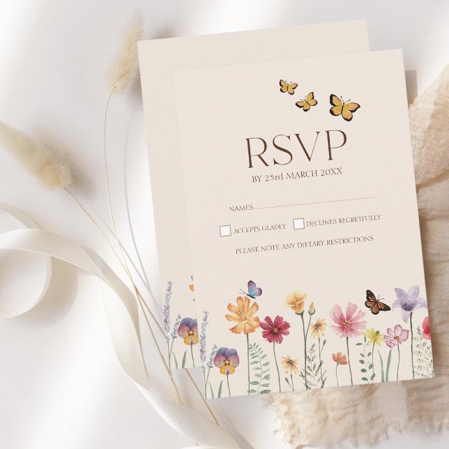 Bröllop OSA för enkel färgstark Blommigt för Wildb Kort (Simple Colorful Wildflower Floral Wedding RSVP Card)