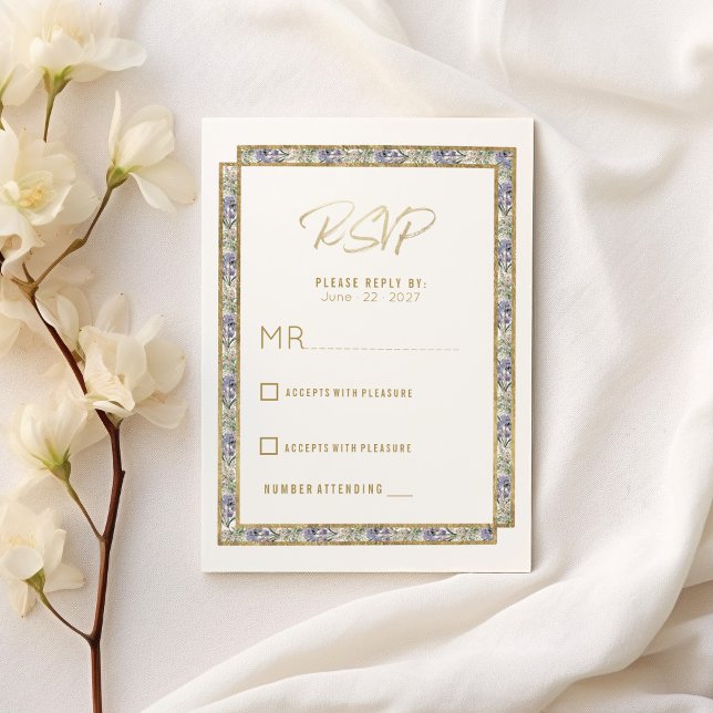 Bröllop OSA för Geometric guld lavender rosa blomm Inbjudningar (Geometric gold lavender pink floral Wedding RSVP)