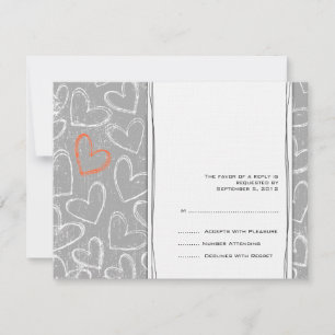 Bröllop OSA för grått och Orange Grunge Hearts Kort