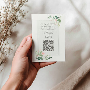Bröllop OSA för grönt av romsk Rosa, Blommigt QR-k Tilläggskort