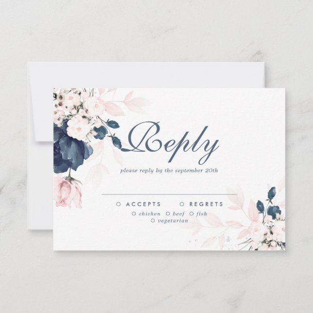 Bröllop OSA för marin blå och  Rosa-Blommigt (Baksida)