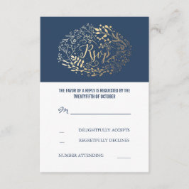Bröllop OSA för marin och Guld Blommigt Kort