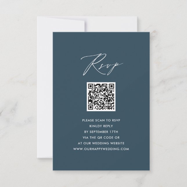 Bröllop OSA för minimal QR-Elegant i blått skript Kort (Framsida)