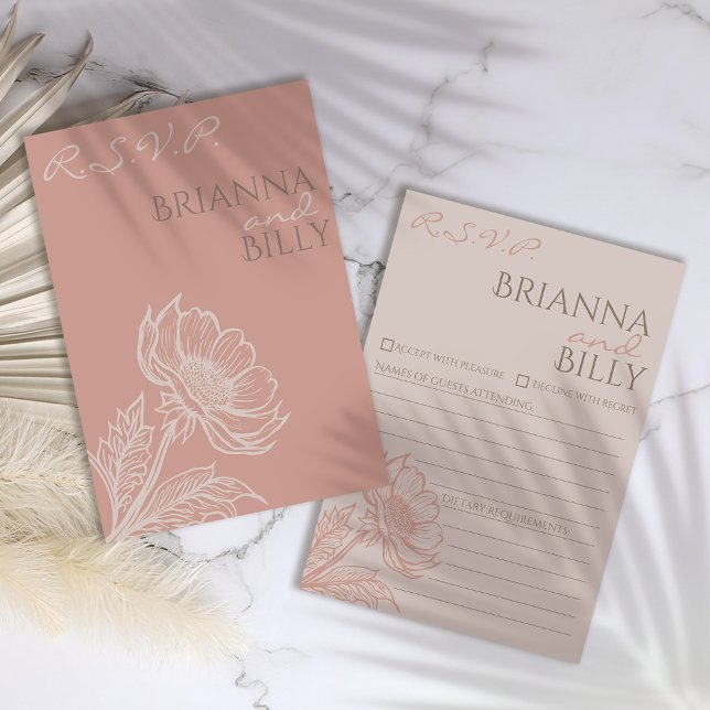 Bröllop OSA för minimal Rosa-Blommigt Tack Kort (Skapare uppladdad)