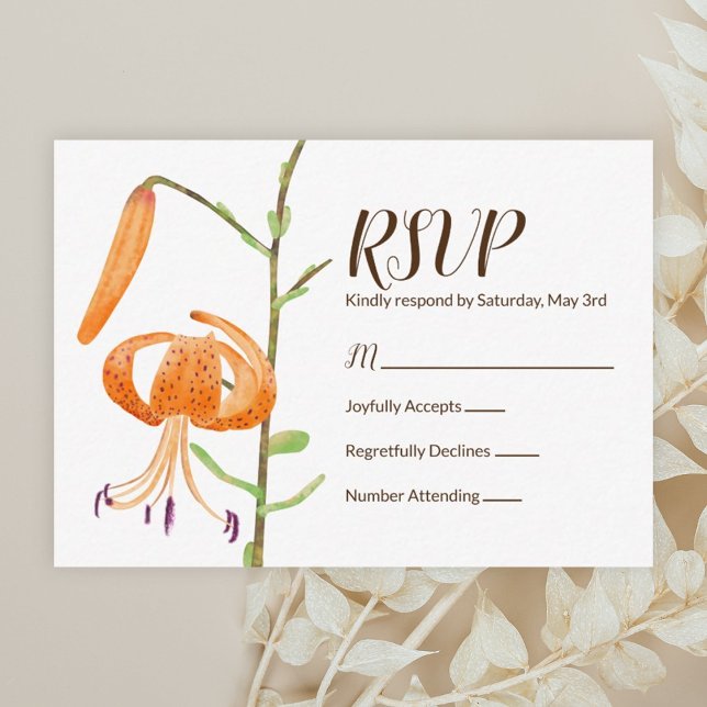 Bröllop OSA för orangens falltiger-filéer Rådkort (Orange tiger lily, fall wedding rsvp card)