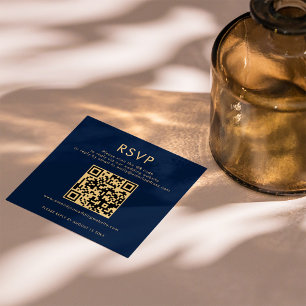Bröllop OSA för QR-kod för Classy Navy Blue Guld Tilläggskort