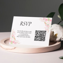 Bröllop OSA för QR-kod för rosa-pensel Kort
