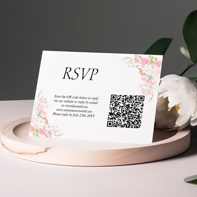Bröllop OSA för QR-kod för rosa-pensel Kort (Skapare uppladdad)