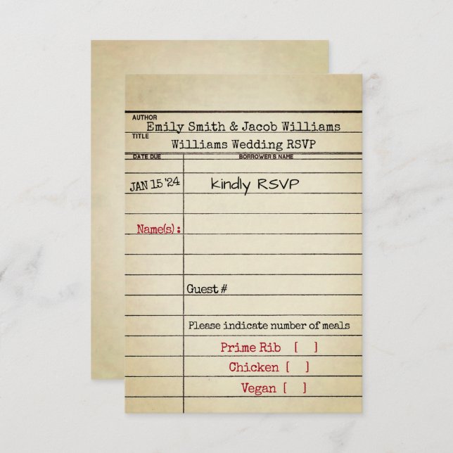 Bröllop OSA för Retro Bibliotek-kort Inbjudningar (Fram/baksida)