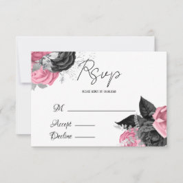 Bröllop OSA för Rosa och svart Blommigt för lyxart Kort