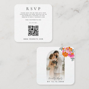 Bröllop OSA för rosa Orange Blommigt QR-Online Tilläggskort