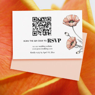 bröllop OSA för rosa-vallmoblommor QR-blommigt Kort