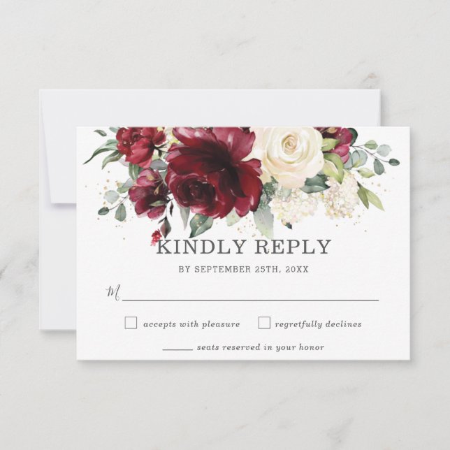 Bröllop OSA för Rustic Burgundy Ivory Blommigt (Framsida)