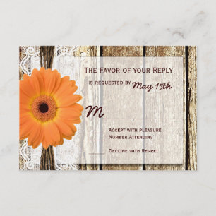 Bröllop OSA för Rustic Wood Orange Daisy Kort