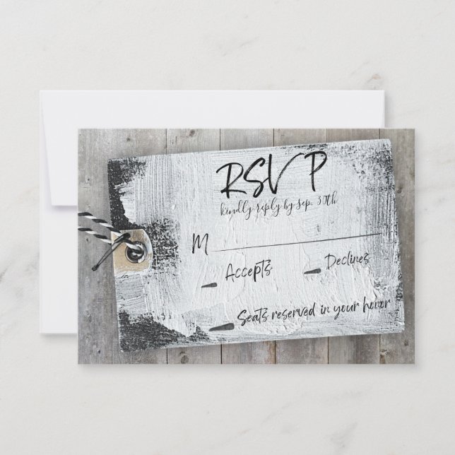 Bröllop OSA för Rustik skrapbook, svart och vit Mä Inbjudningar (Framsida)