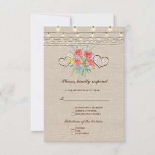 Bröllop OSA för Rustik Vild Flowers Burlap Kort