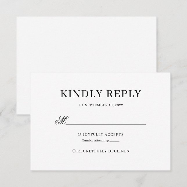 Bröllop OSA för svart och vit klassisk kalligrafi Kort (Fram/baksida)