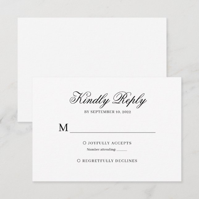 Bröllop OSA för svart och vit klassisk kalligrafi Kort (Fram/baksida)