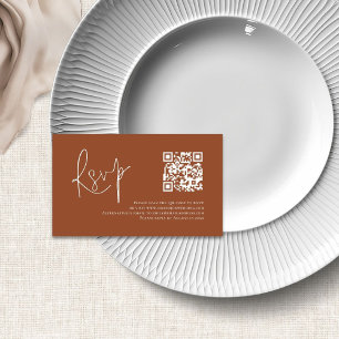 Bröllop OSA för Terracotta White Script QR-kod Tilläggskort
