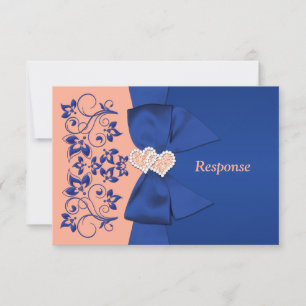 BRÖLLOP OSA för tryckt RIBBON Blue Peach Blommigt Inbjudningar