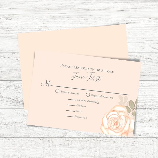 Bröllop OSA för val av måltid för  Rosa Blommigt Kort (Peach floral wedding RSVP response card with elegant watercolor rose.)