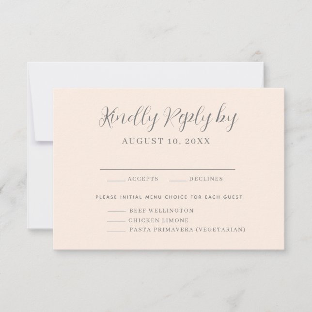 Bröllop OSA för val av  Rosa-meny Kort (Framsida)