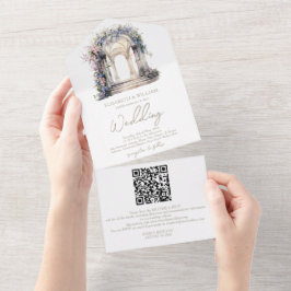 Bröllop OSA för vattenfärgsbåge, QR-Blommigt